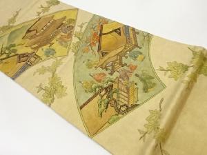 金彩相良刺繍地紙に洛中風景模様袋帯